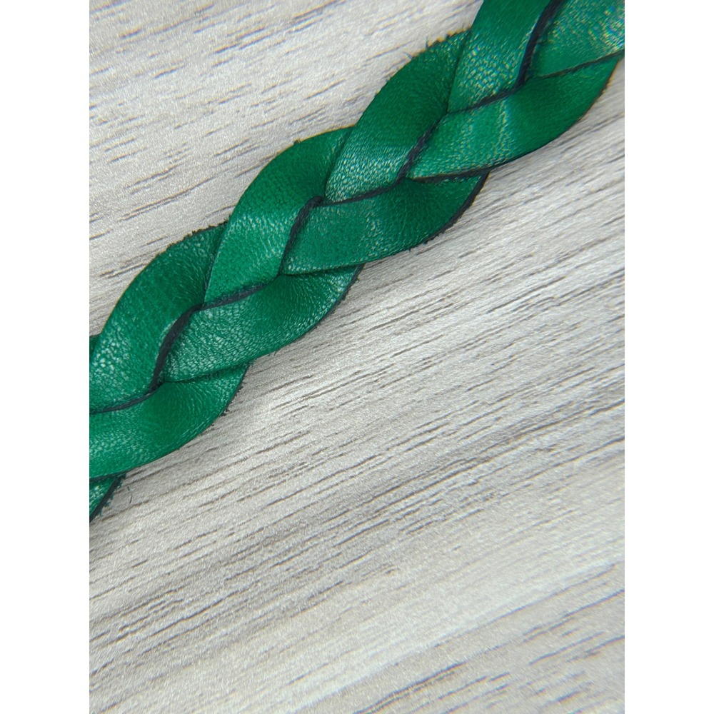 Green Leather Belt Braided Size S Boho Vintage - Picture 5 of 9